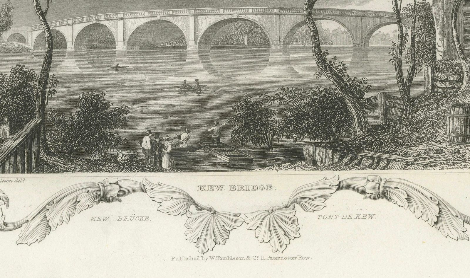Charming Engraving Of Kew Bridge Over The River Thames, 1835 photo 98.0