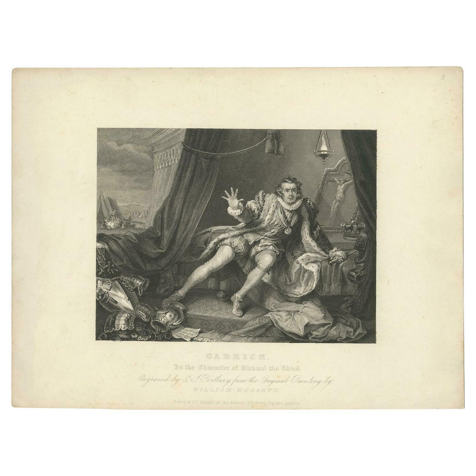 Antique Print Of David Garrick In The Role Of Richard III By Jones & Co, 1833