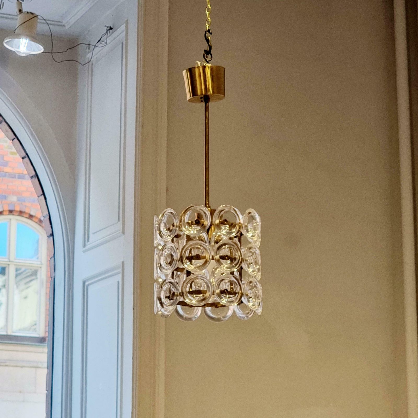 Carl Fagerlund, Glass & Brass Pendant, Fagerhult/Orrefors, Scandinavian Modern photo for sale