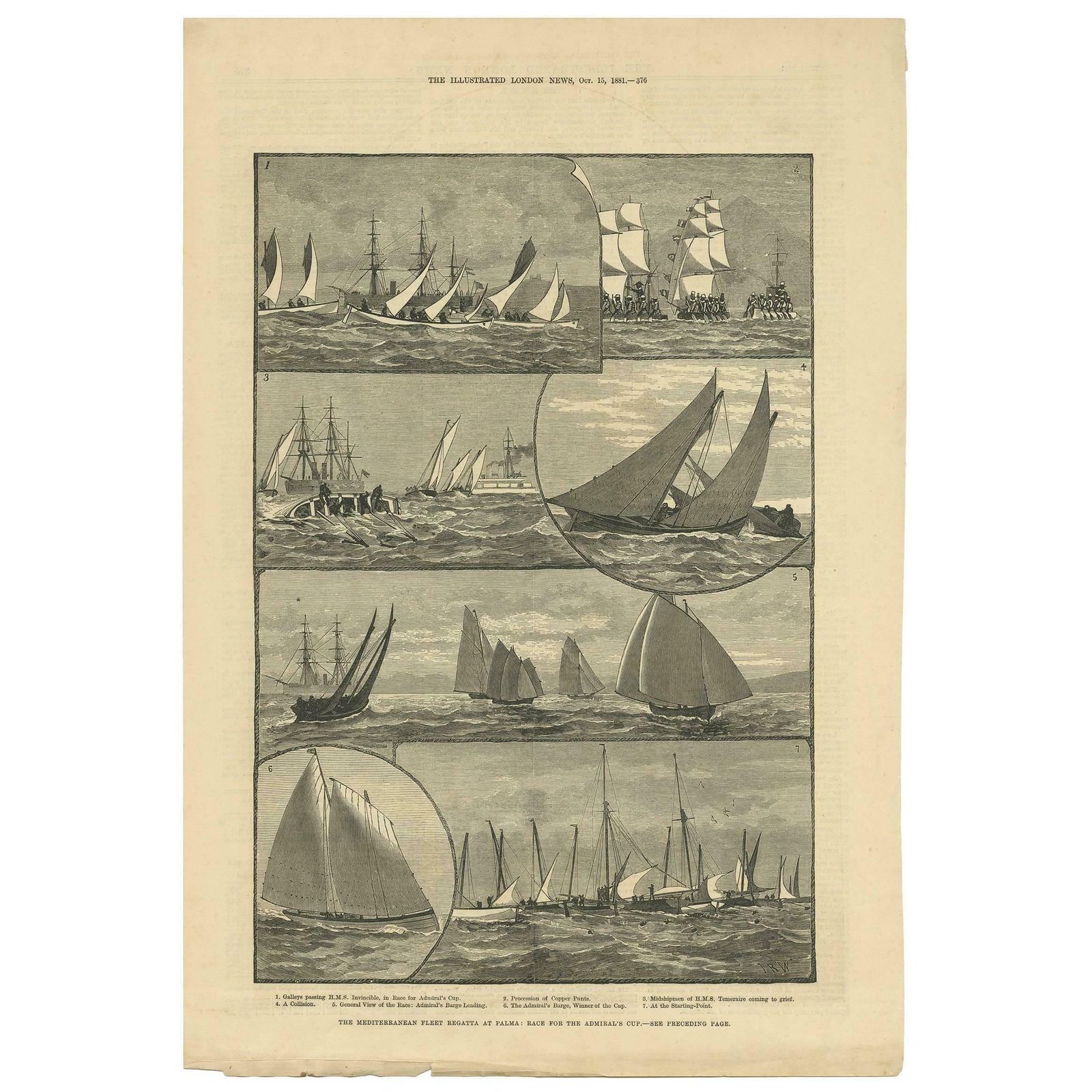 Antique Print Of The Mediterranean Fleet Regatta At Palma, 1881
