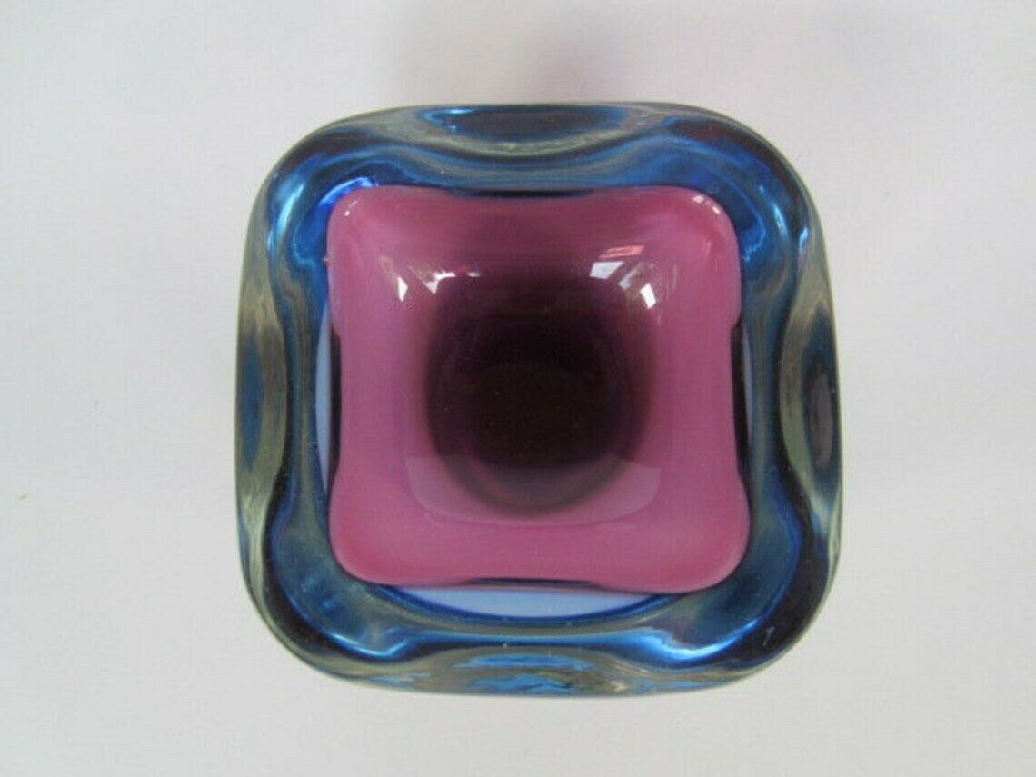 Murano Poli Seguso Era Square Art Glass Geode Bowl Sommerso Purple And Blue photo vinterior