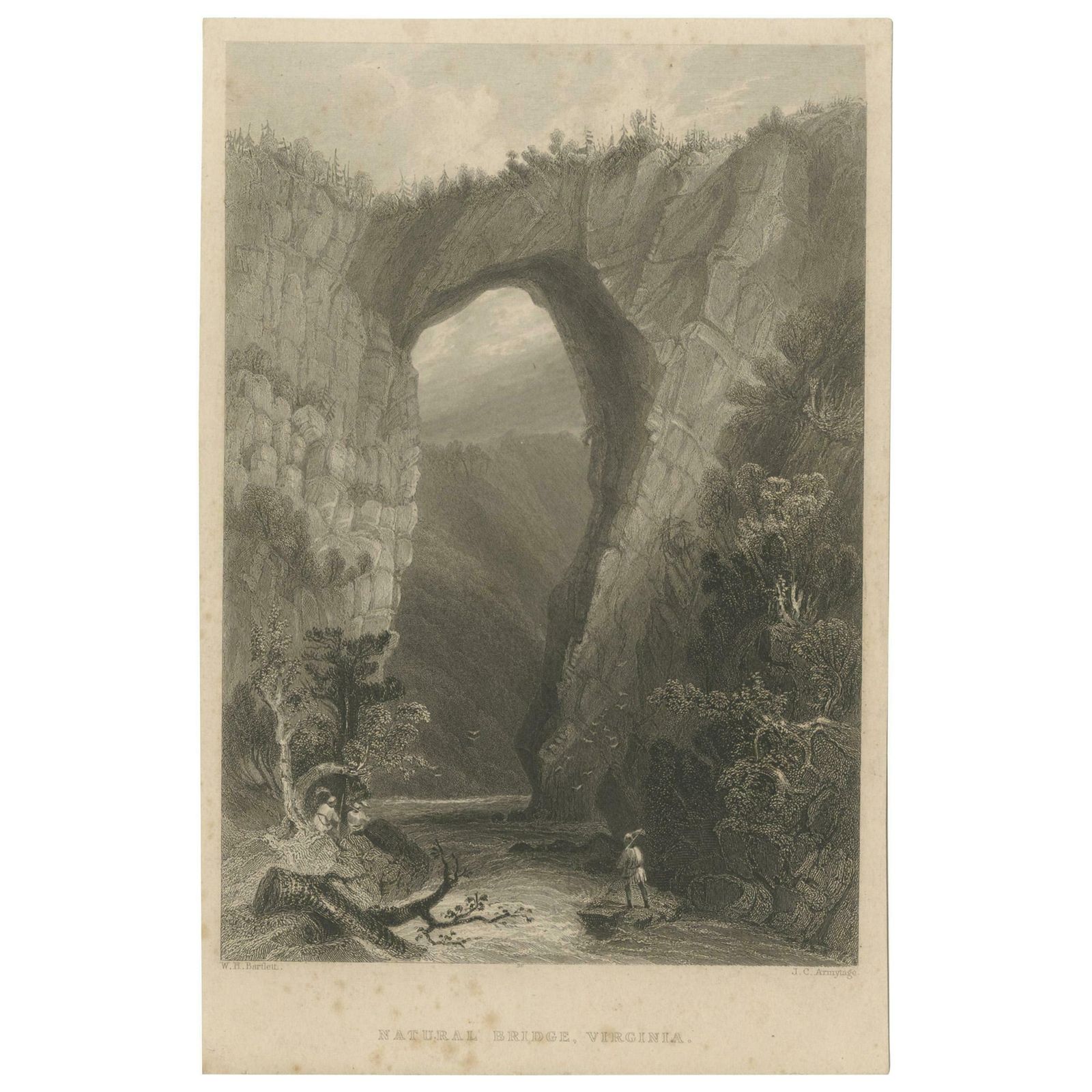 Antique Print Of The Natural Bridge Of Viriginia, Circa 1860