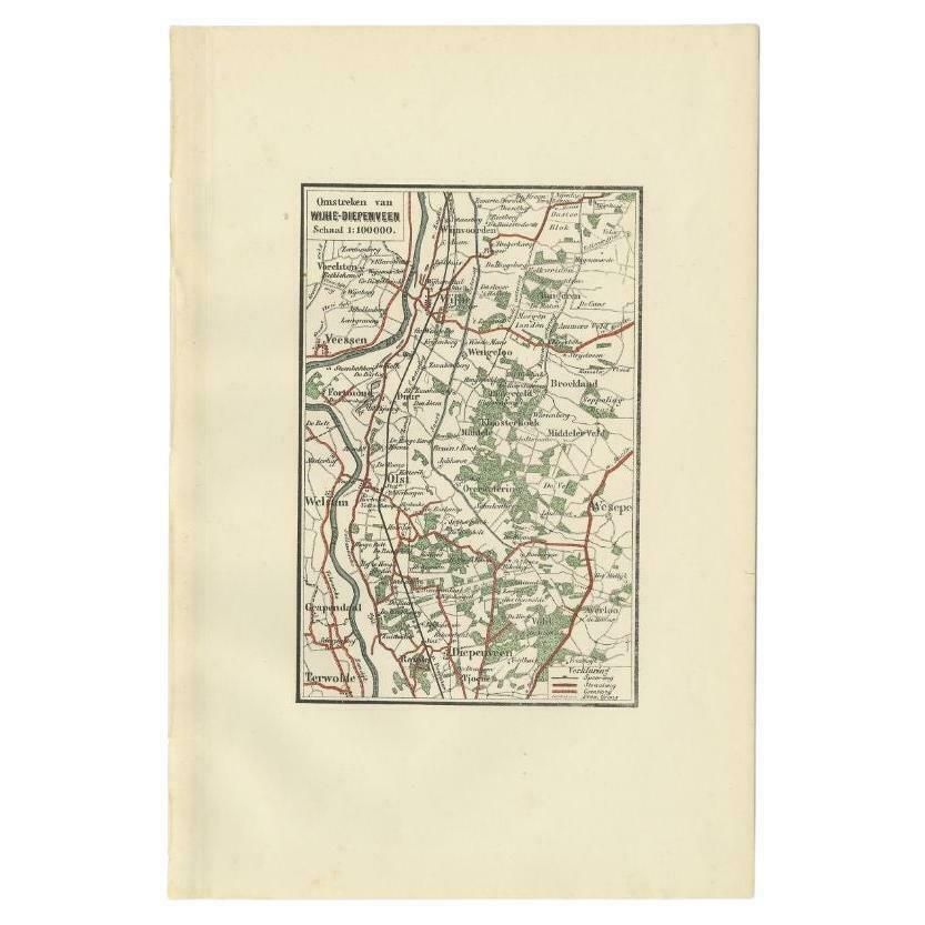 Antique Map Of The Region Of Wijhe Diepenveen By Craandijk, 1884