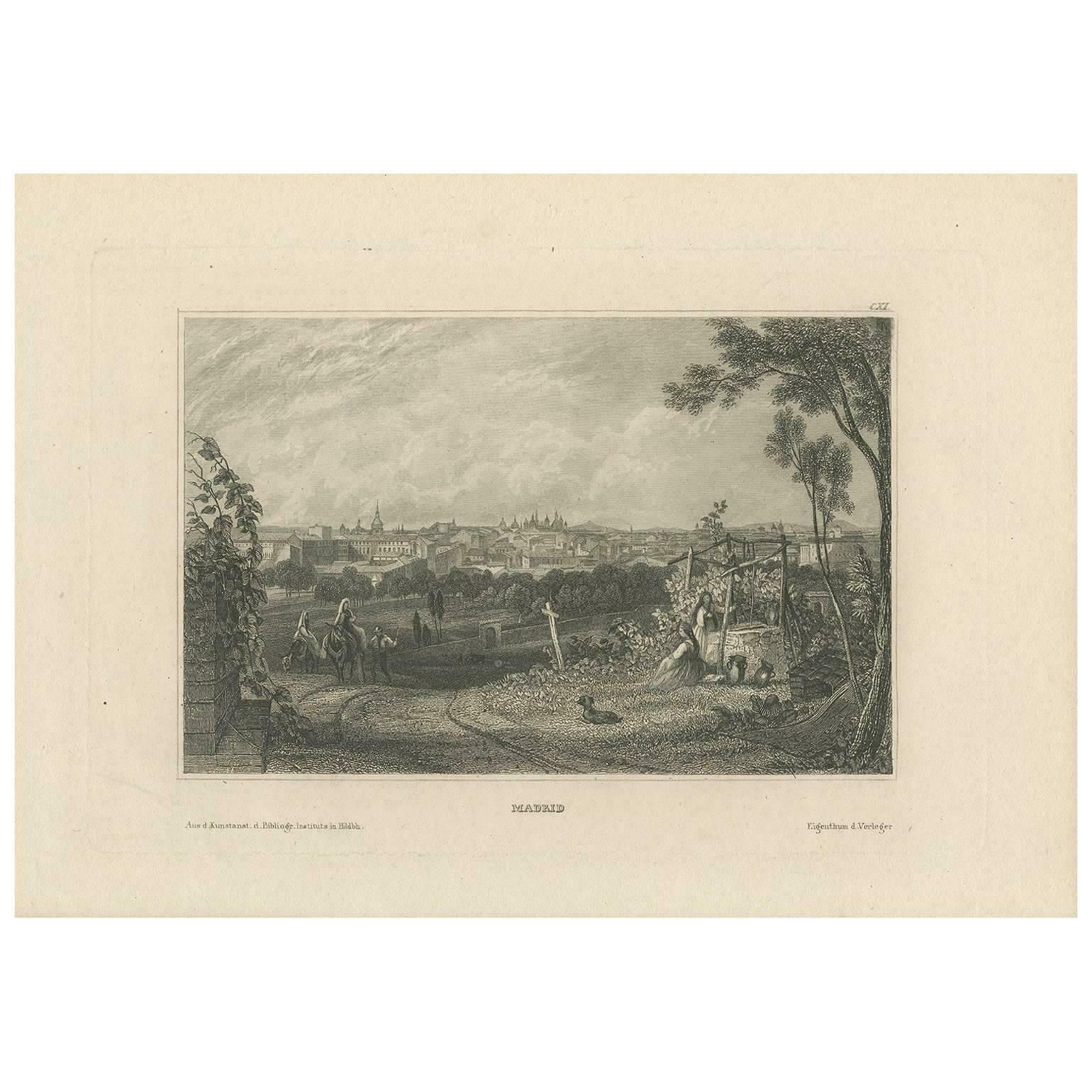 Antique Print Of Madrid (C.1840)