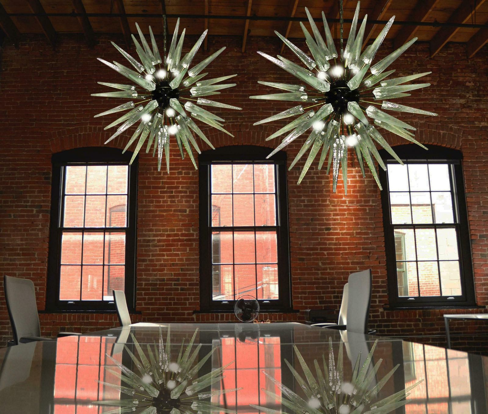 Exceptional Pair Of Glass Sputnik Chandeliers, Murano photo Lighting
