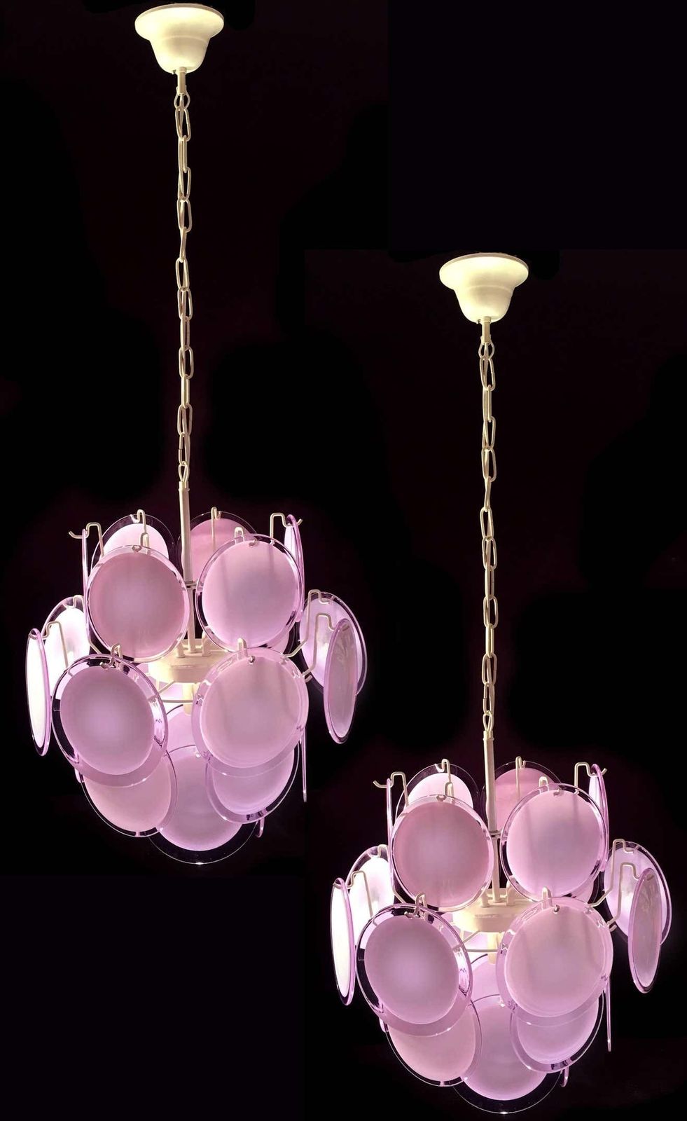 Pair Of Italian Disc Chandeliers By Vistosi, Murano, 1970s photo for sale