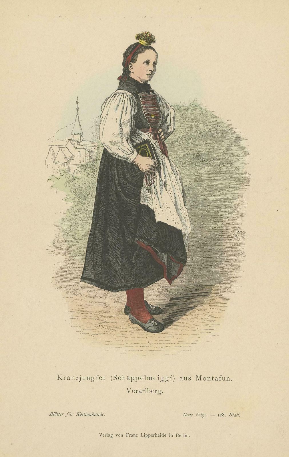 Antique Print Of A Woman From Montafon In Winter Costume, Circa 1880 photo furniture