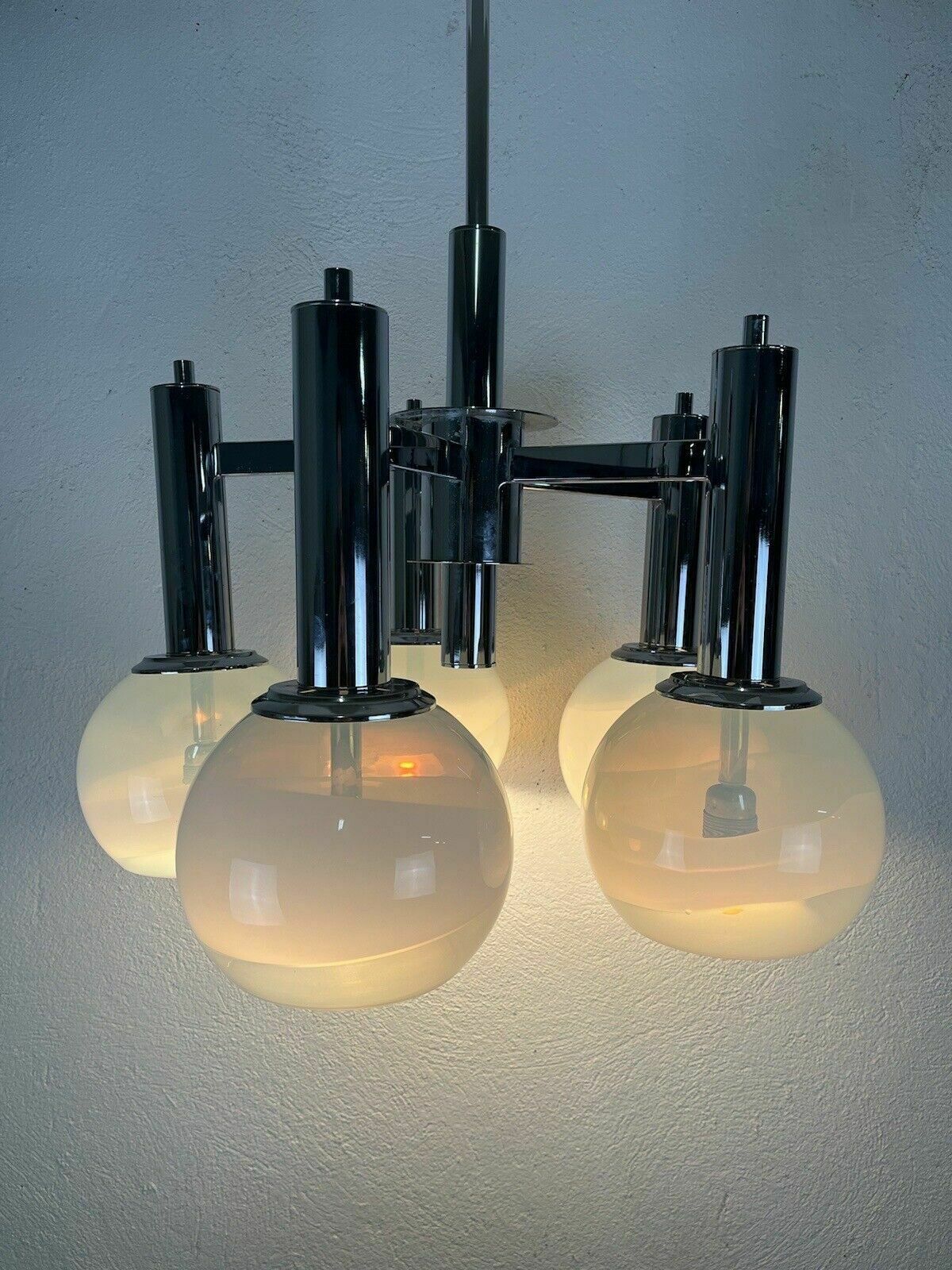 Murano Glass Steel Chandelier 5 Lights Poli Sotis 1960s Vintage Design photo furniture