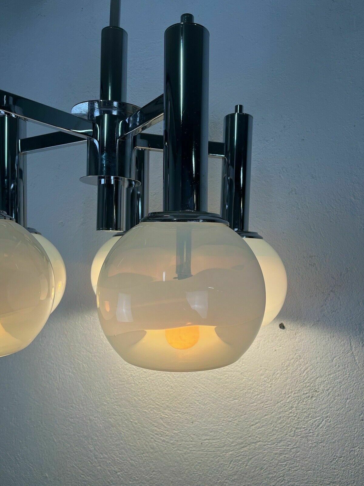Murano Glass Steel Chandelier 5 Lights Poli Sotis 1960s Vintage Design photo for sale
