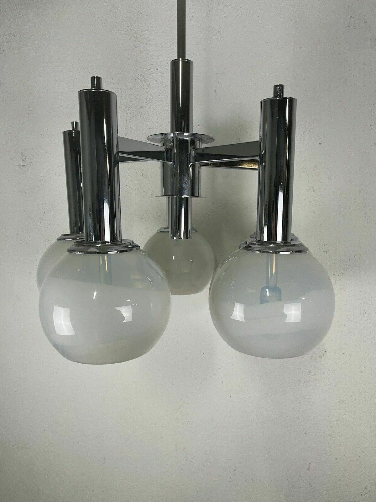 Murano Glass Steel Chandelier 5 Lights Poli Sotis 1960s Vintage Design photo vintage
