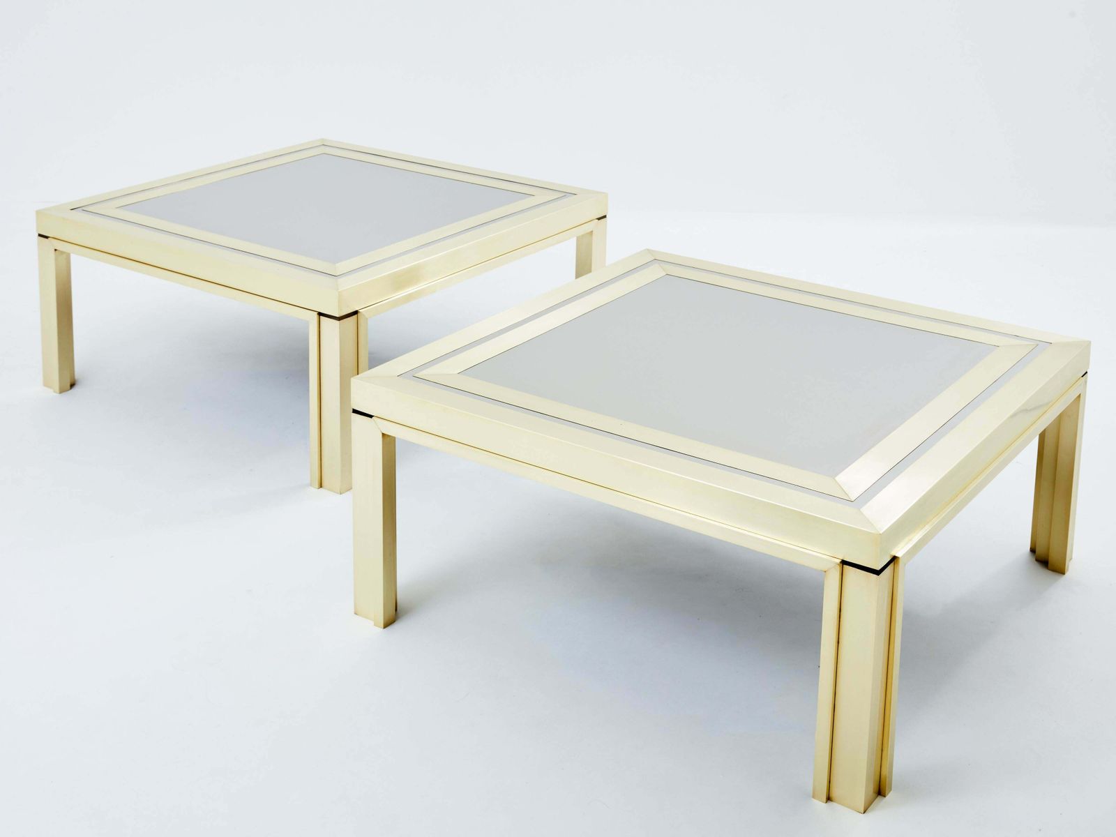Tables basses Giacomo Sinopoli en acier inoxydable et laiton brossé, années 1970 - 15 192,22 £ la paire photo vintage
