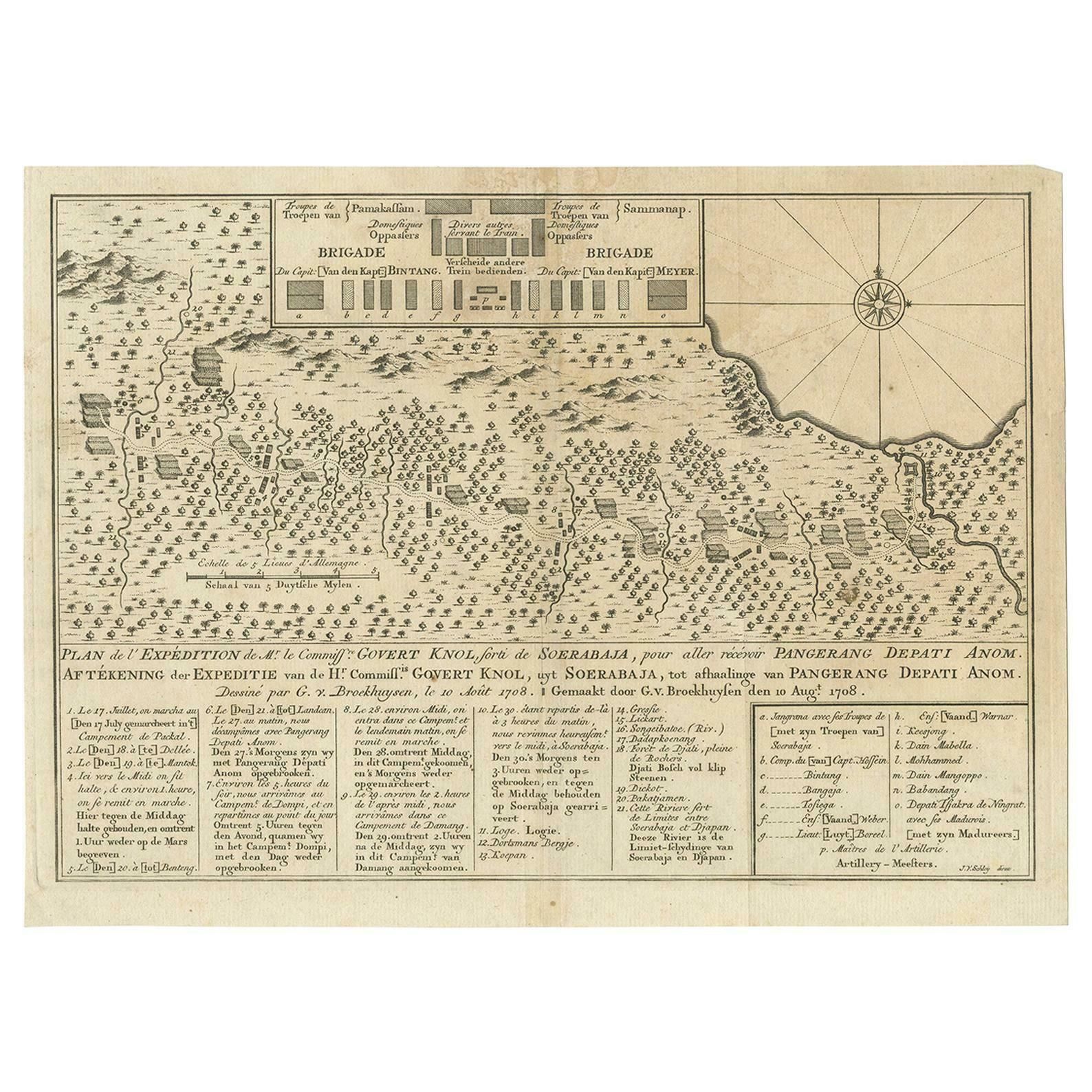Antique Print Of The Expedition Of Govert Knol From Surabaya To Pangerang, 1750