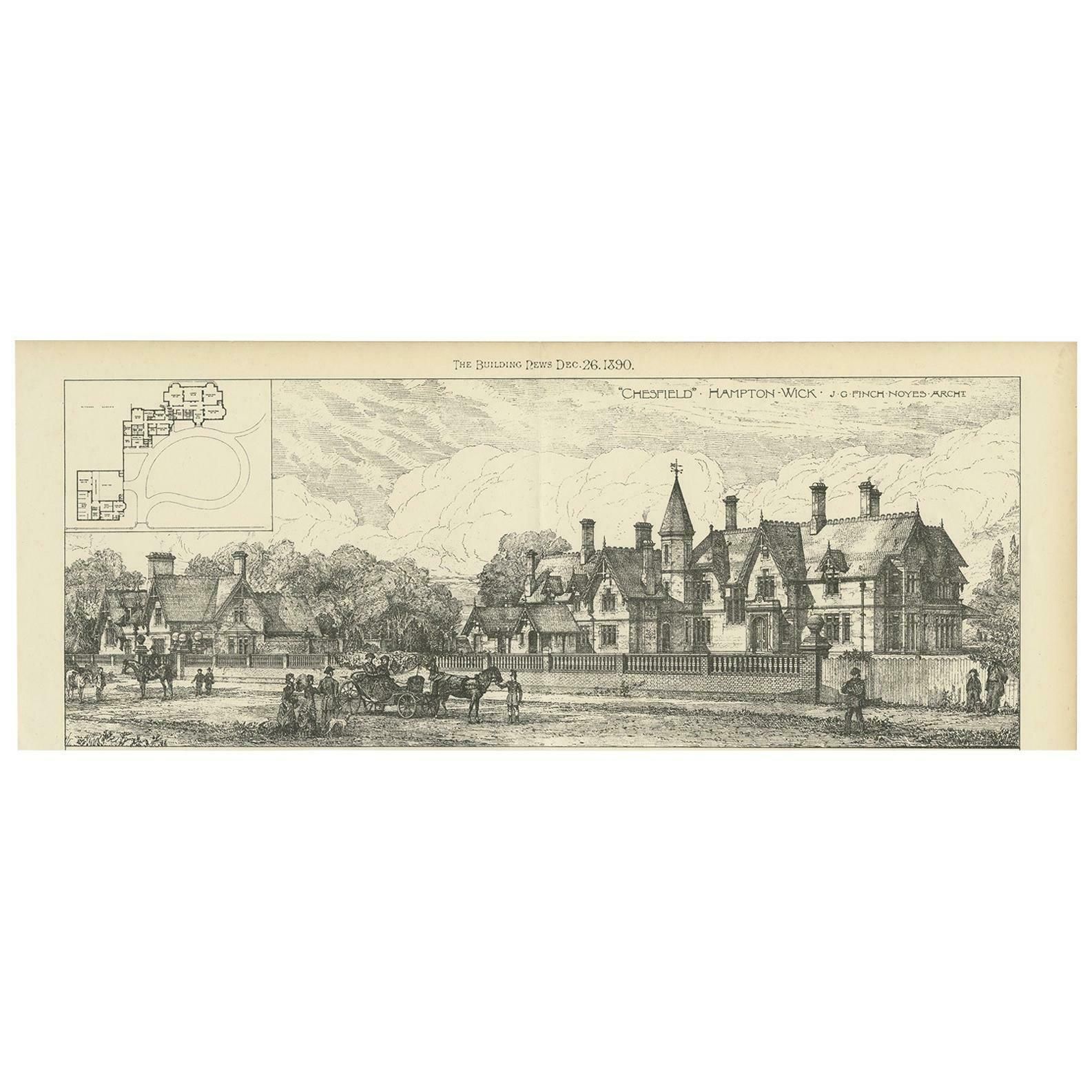 Antique Print Of A House In Hampton Wick, 1890