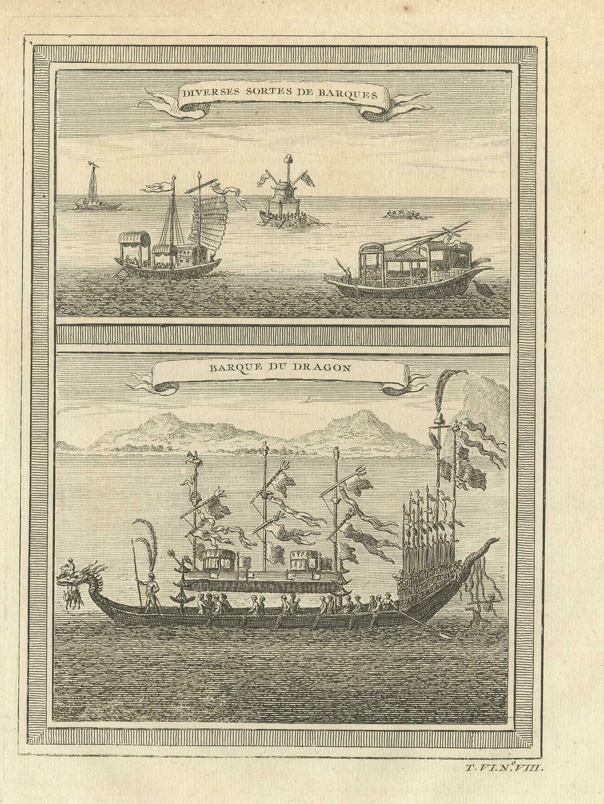 Antique Print Of Chinese Vessels, 1748 photo Art