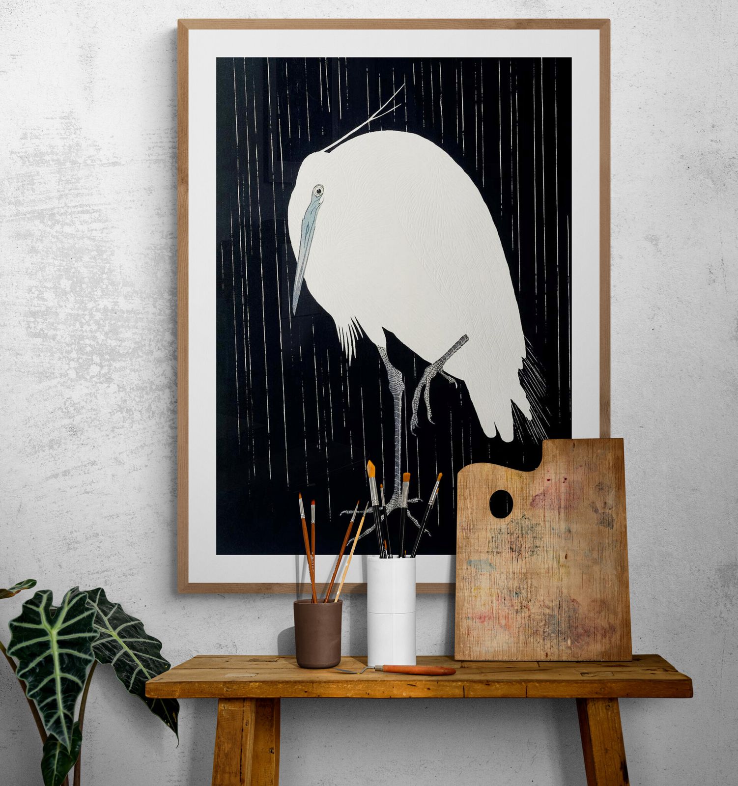 Mono Japanese White Bird Animal Print Extra Large Wall Art