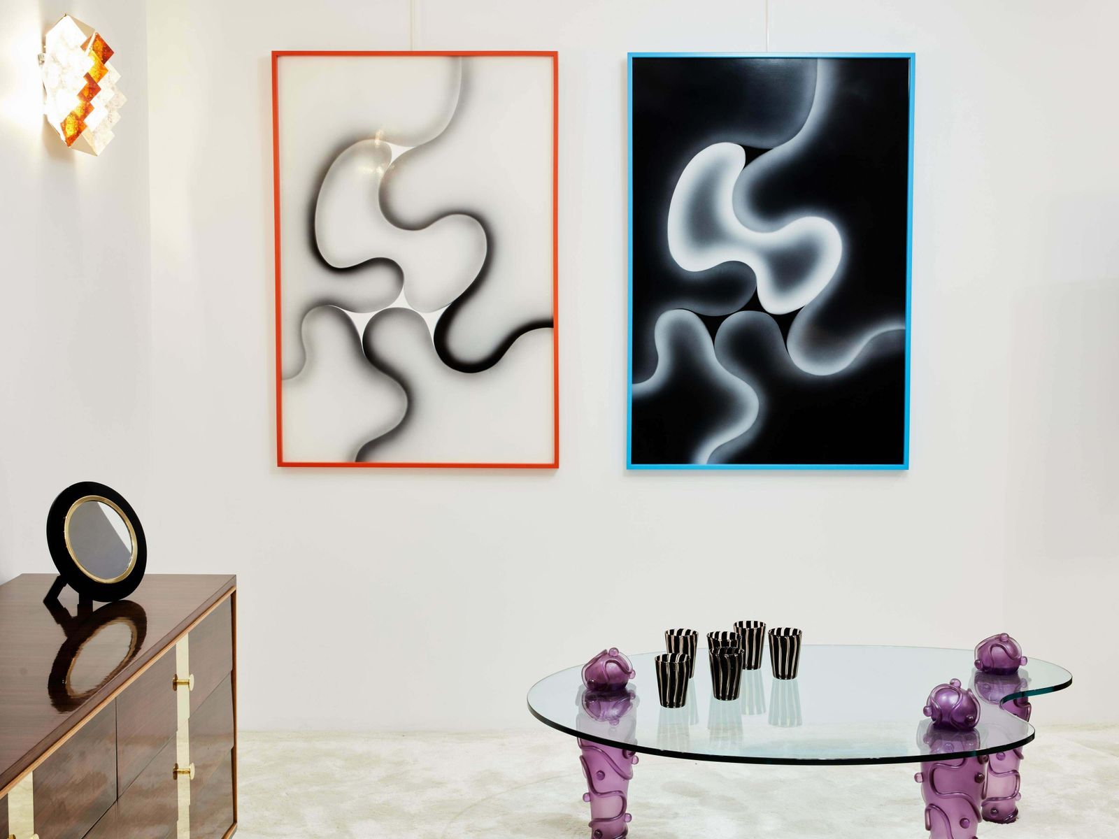 Les Simonnet Unique Pieces Diptyque peint sur lucite encadré, 1996 photo furniture