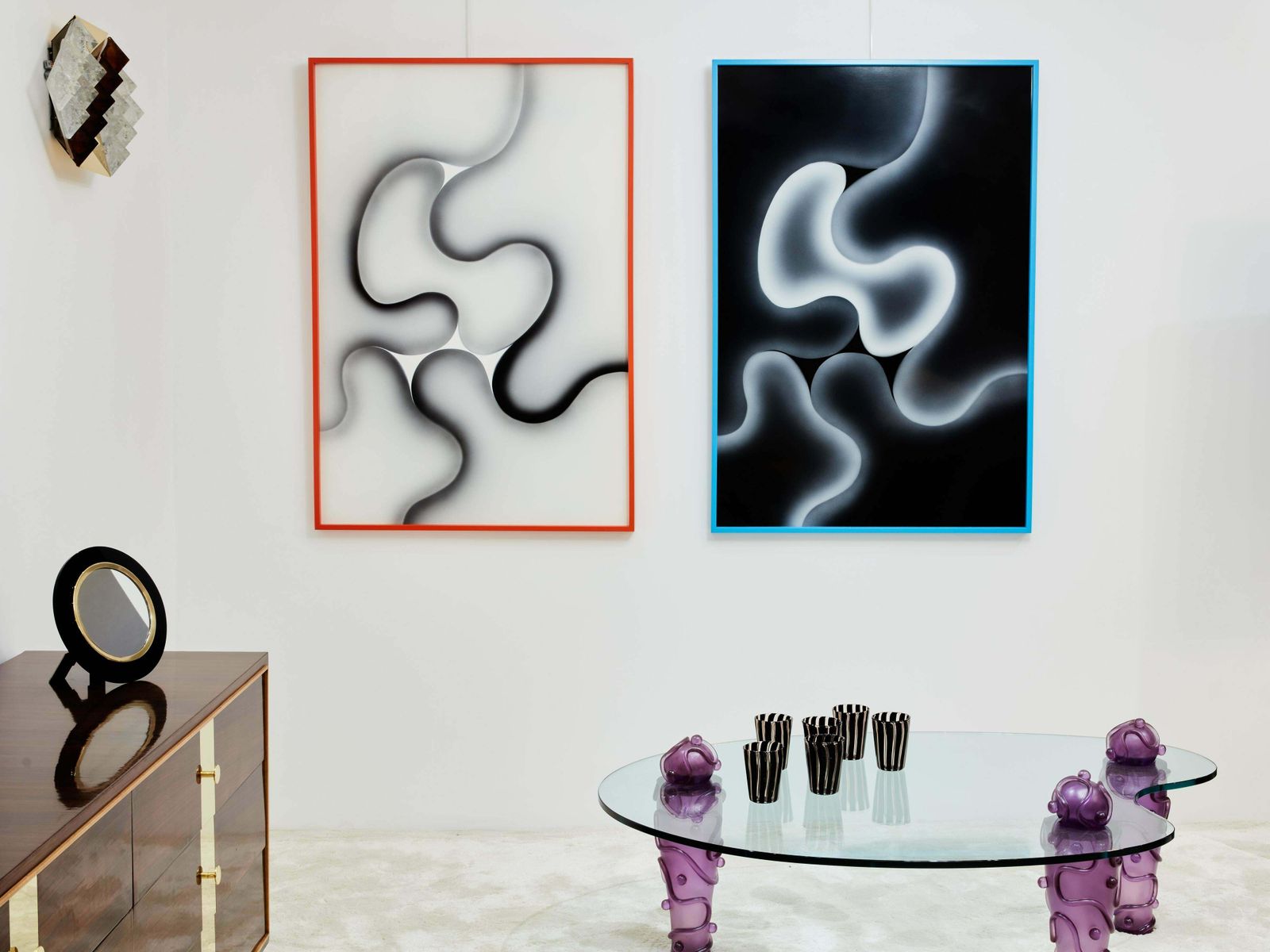 Les Simonnet Unique Pieces Diptyque peint sur lucite encadré, 1996 photo vintage