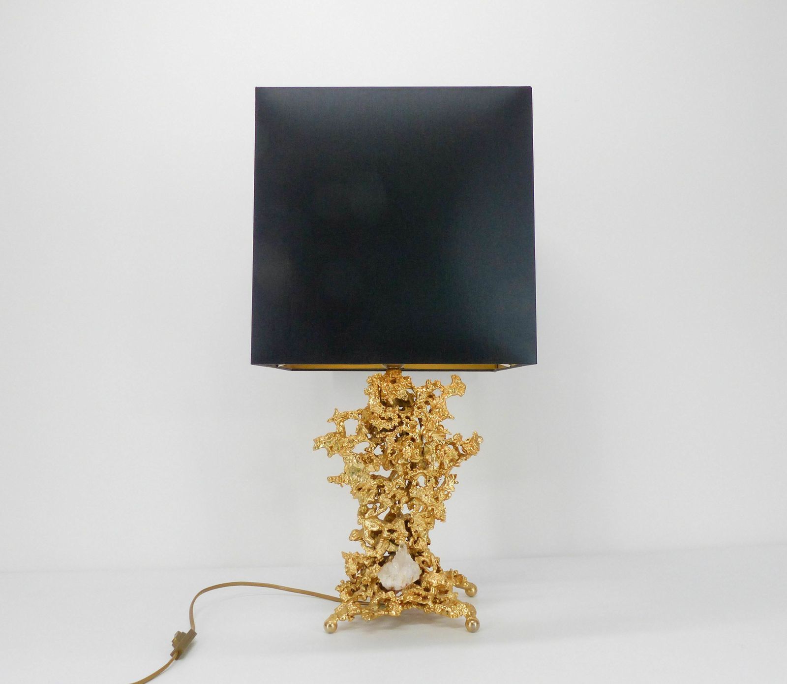 Hollywood Regency Lamp Base In Exploded Bronze And Quartz Claude Victor Boeltz 1980