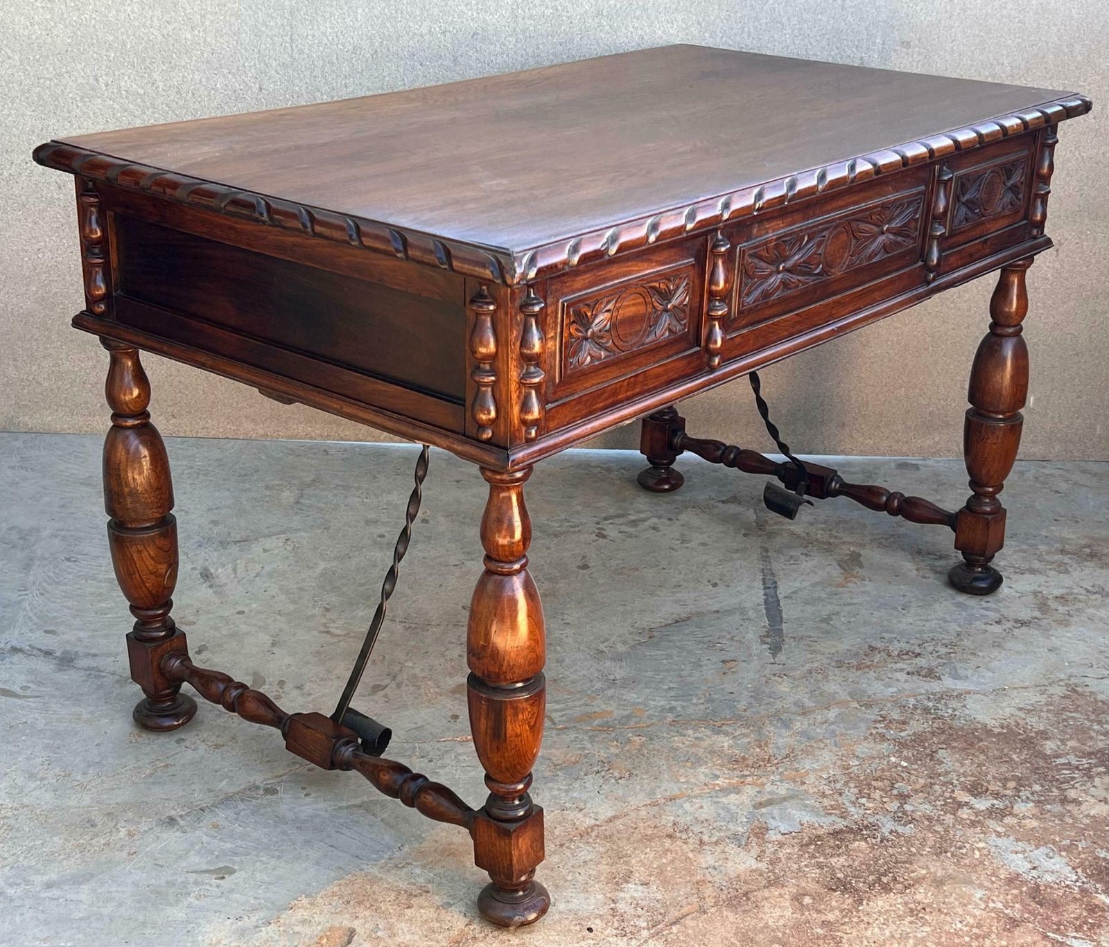 20th Two Sides French Louis XV Style Carved Walnut Desk With Three Drawers photo buy