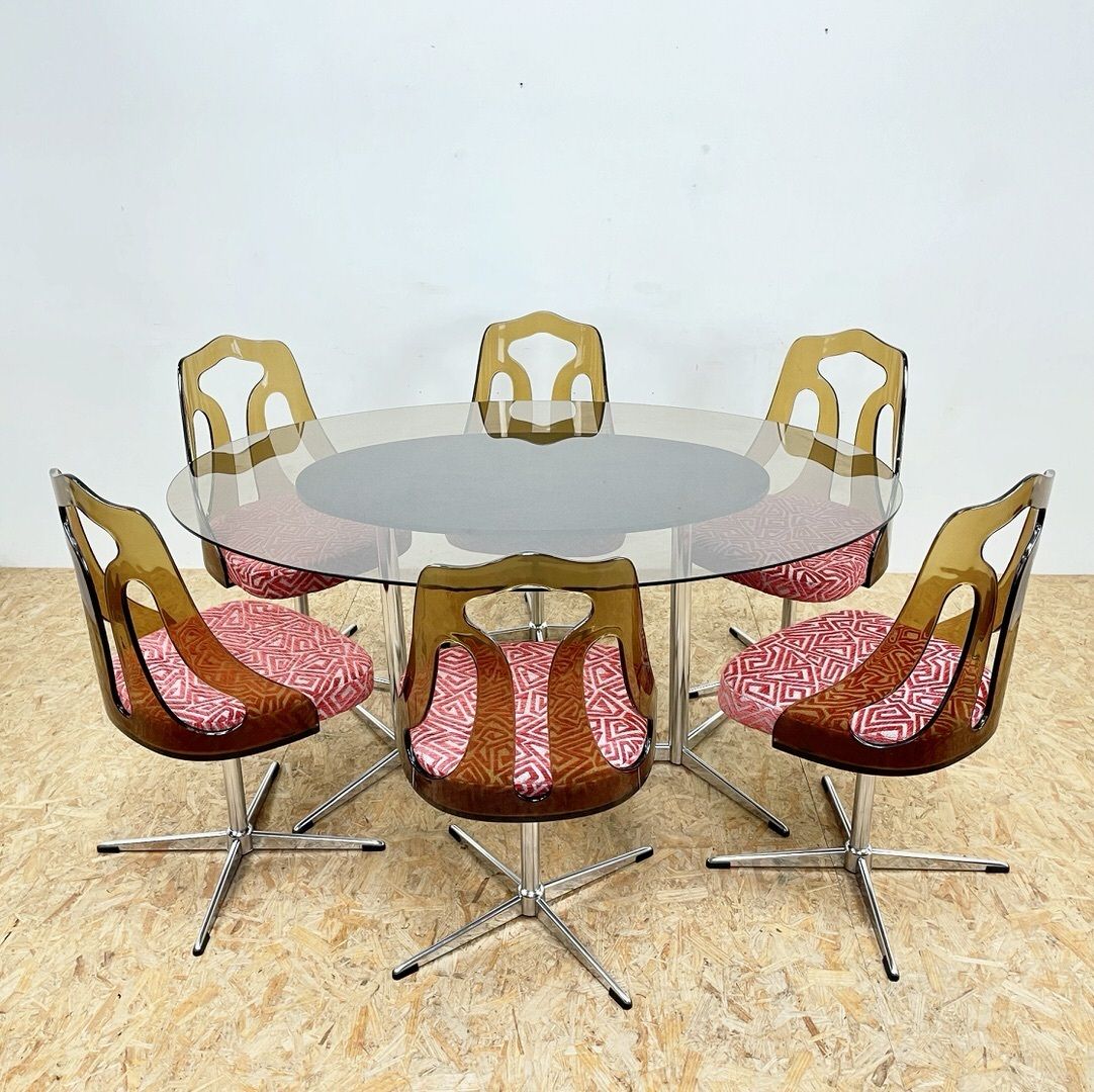 Mid Century 1960s Smoked Perspex Chairs And Glass Table photo Furniture