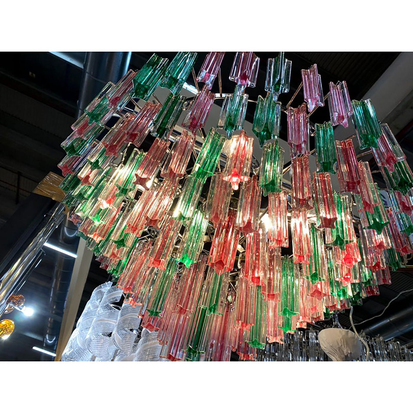 1970s Italian Vintage Green And Pink "Quadriedro" Murano Glass Chandelier photo 13140.0