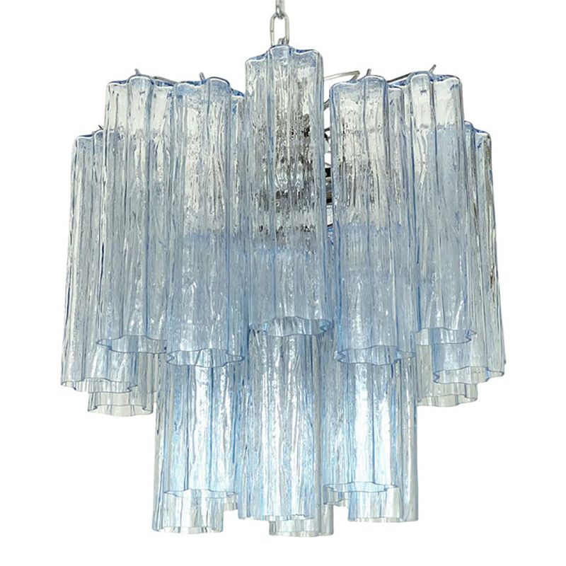 Contemporary Sky Blue Italian Murano Glass “Tronchi” Chandelier