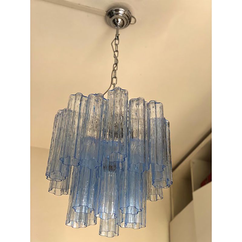 Contemporary Sky Blue Italian Murano Glass “Tronchi” Chandelier photo 6800.0