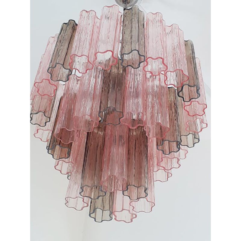 Contemporary Fume’ And Pink “Tronchi” Murano Glass Chandelier photo for sale