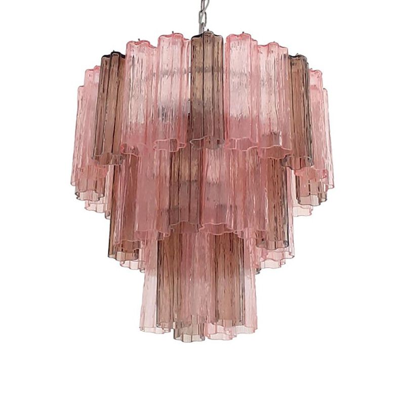 Contemporary Fume’ And Pink “Tronchi” Murano Glass Chandelier photo vinterior