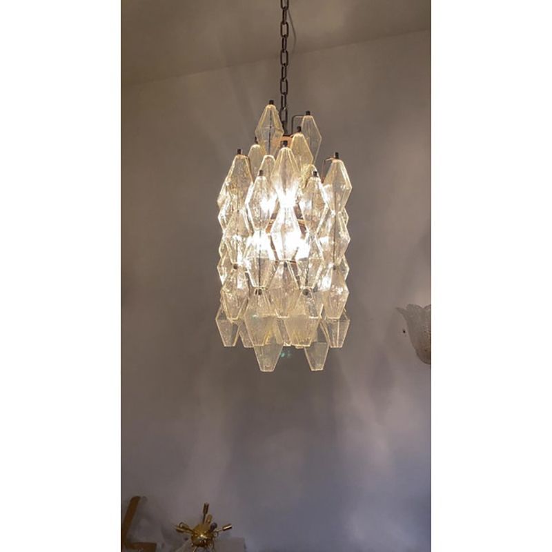 A Pair Of Champagne "Poliedro" Murano Glass Chandelier photo buy
