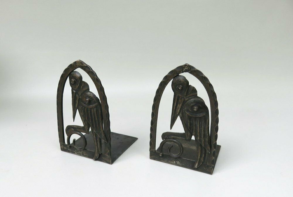 Art Nouveau Wrought Iron Bookends Marabu In The Style Of Edgar Brandt, 1890s, Set Of 2 photo Home Decor