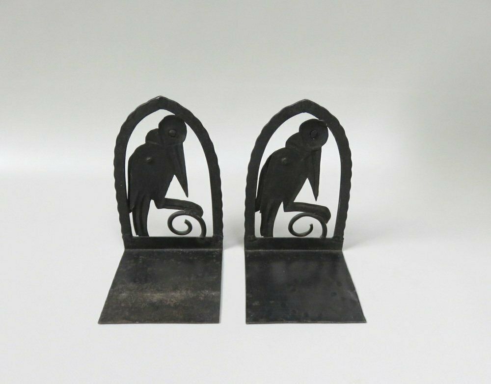 Art Nouveau Wrought Iron Bookends Marabu In The Style Of Edgar Brandt, 1890s, Set Of 2 photo vinterior
