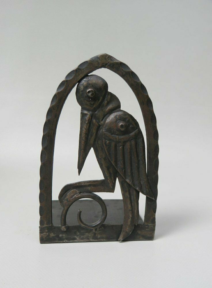 Art Nouveau Wrought Iron Bookends Marabu In The Style Of Edgar Brandt, 1890s, Set Of 2 photo vintage