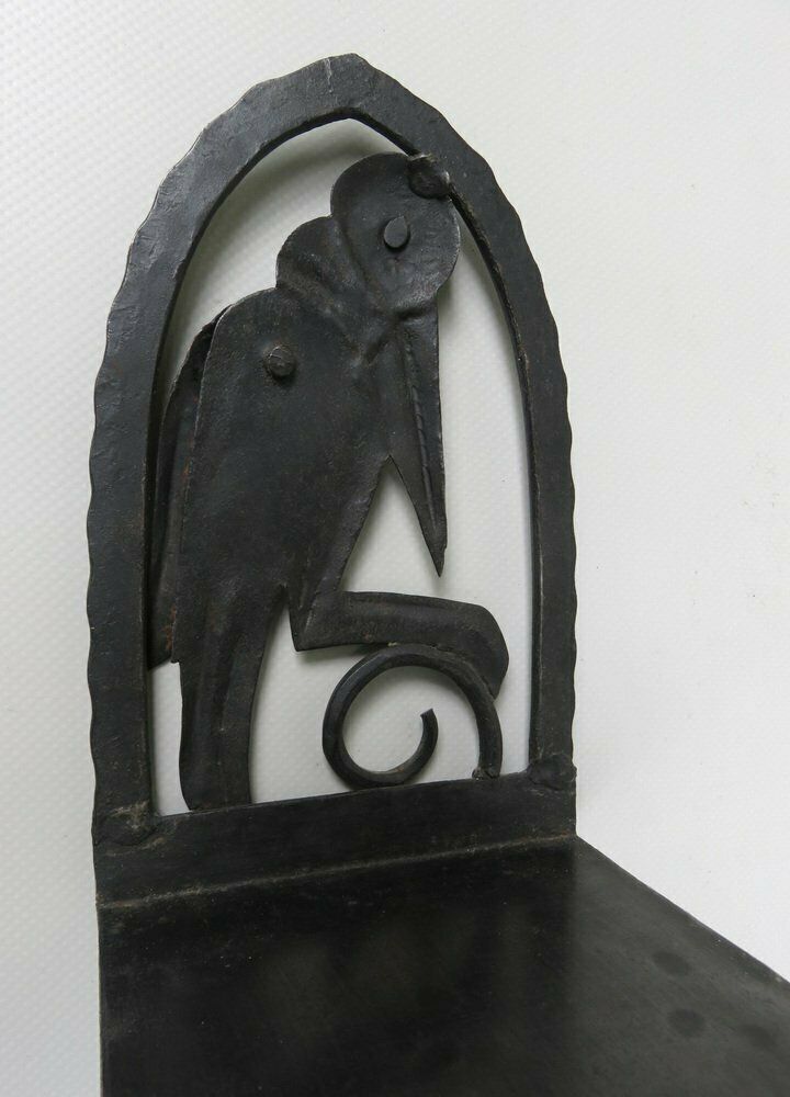 1841.1 Art Nouveau Wrought Iron Bookends Marabu In The Style Of Edgar Brandt, 1890s, Set Of 2 photo