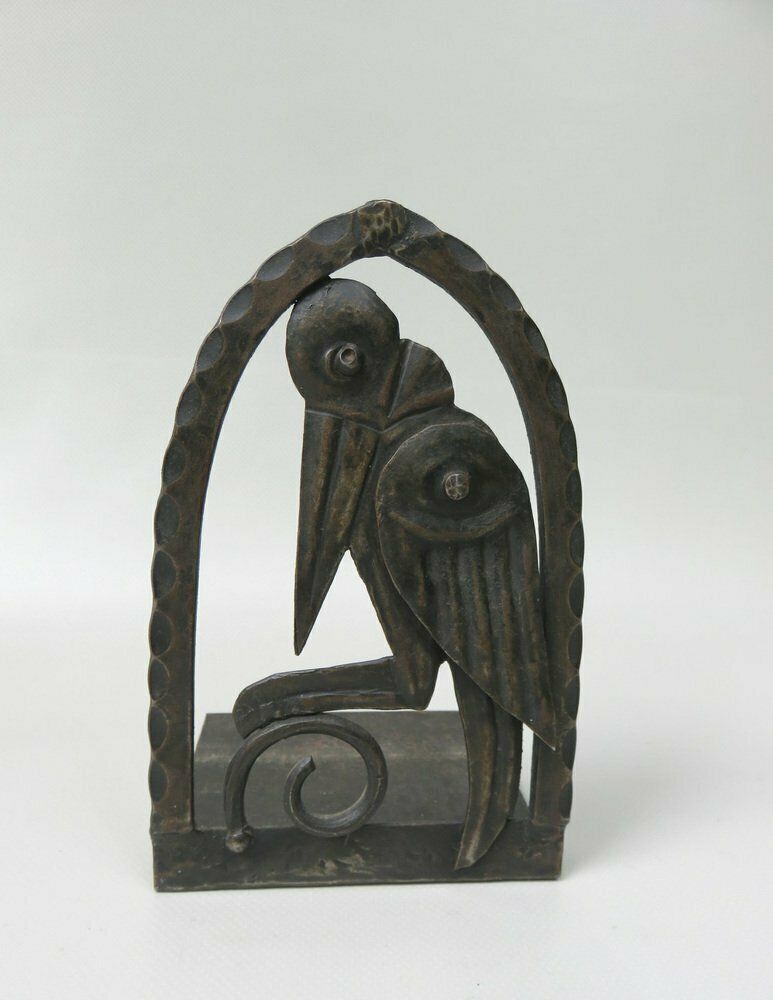 photo vinterior Art Nouveau Wrought Iron Bookends Marabu In The Style Of Edgar Brandt, 1890s, Set Of 2