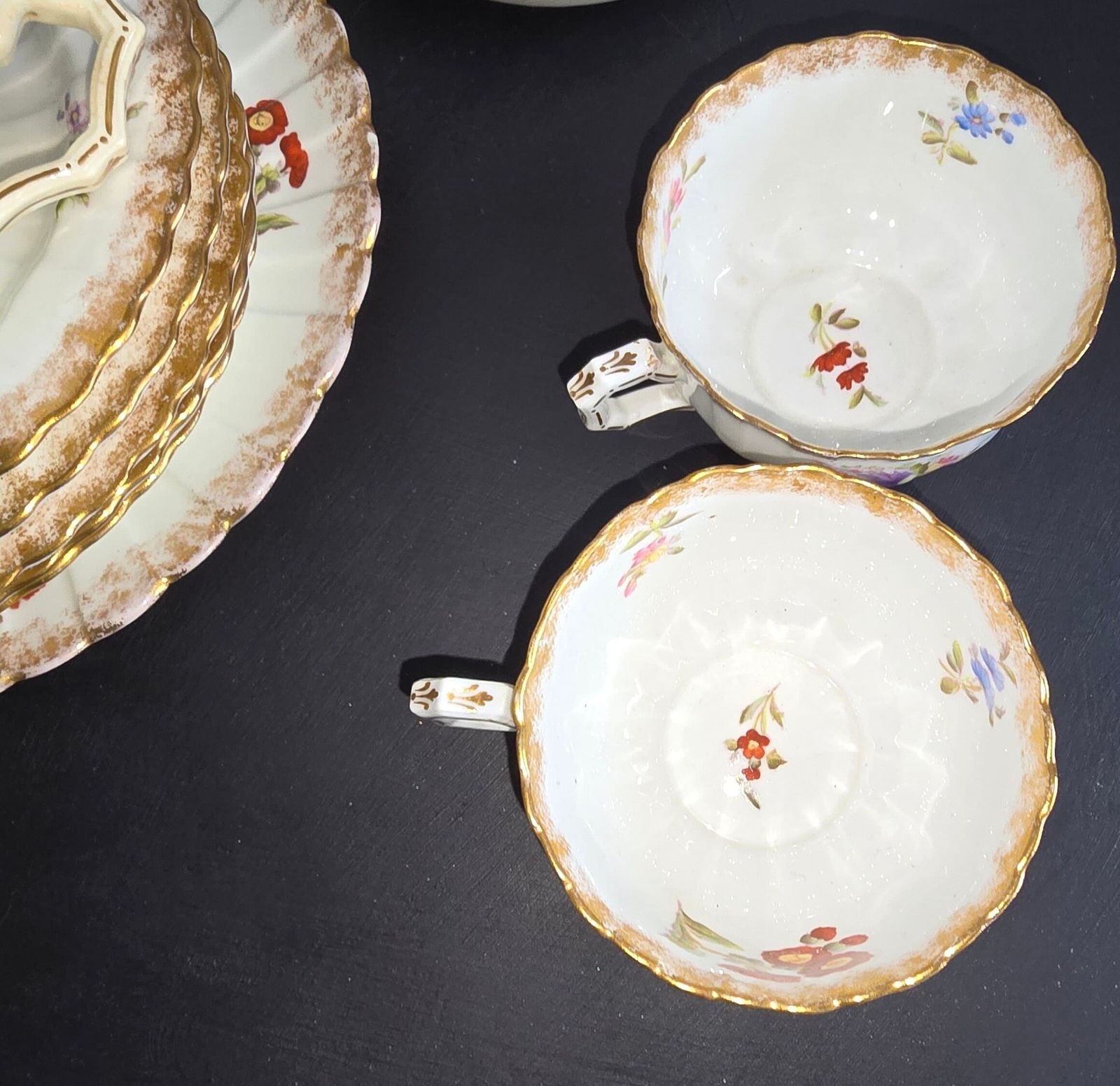 Antique Cbl Hand Painted And Gilded Floral Fine Bone China Set Plates And Cups 13 Pcs photo for sale