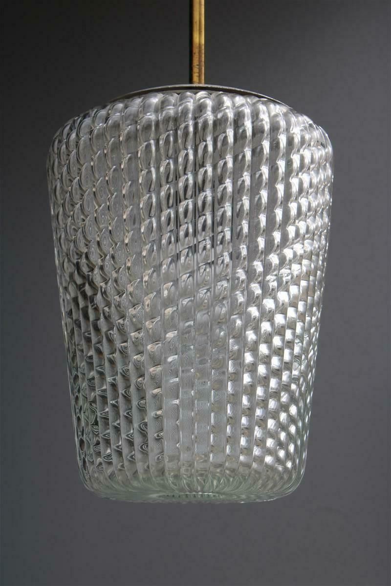 Lighting Mid Century Lantern Seguso Ceiling Lamp, Murano Glass And Brass, 1940s photo
