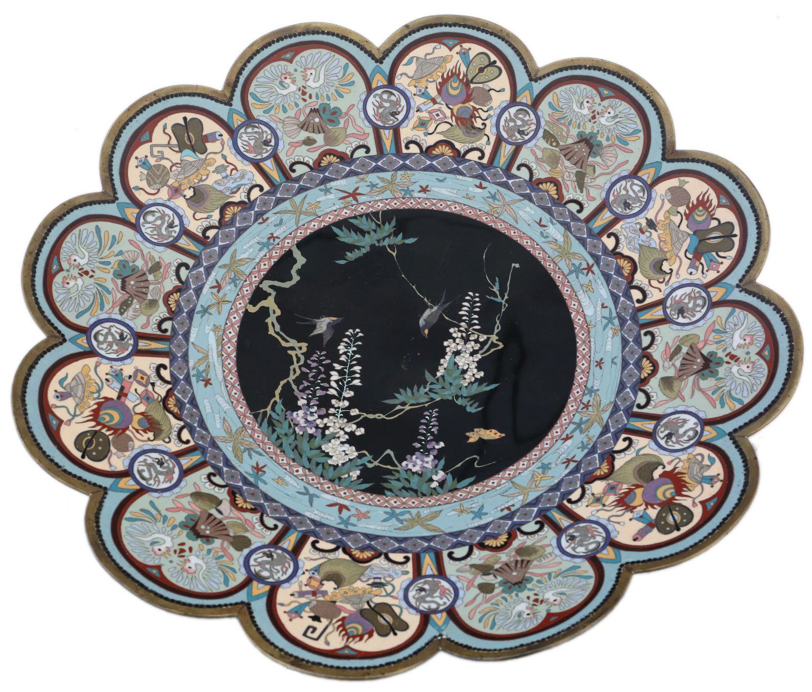 Fine Quality 18" Meiji Japanese Cloisonne Charger Plate   Antique Oriental Décor photo furniture