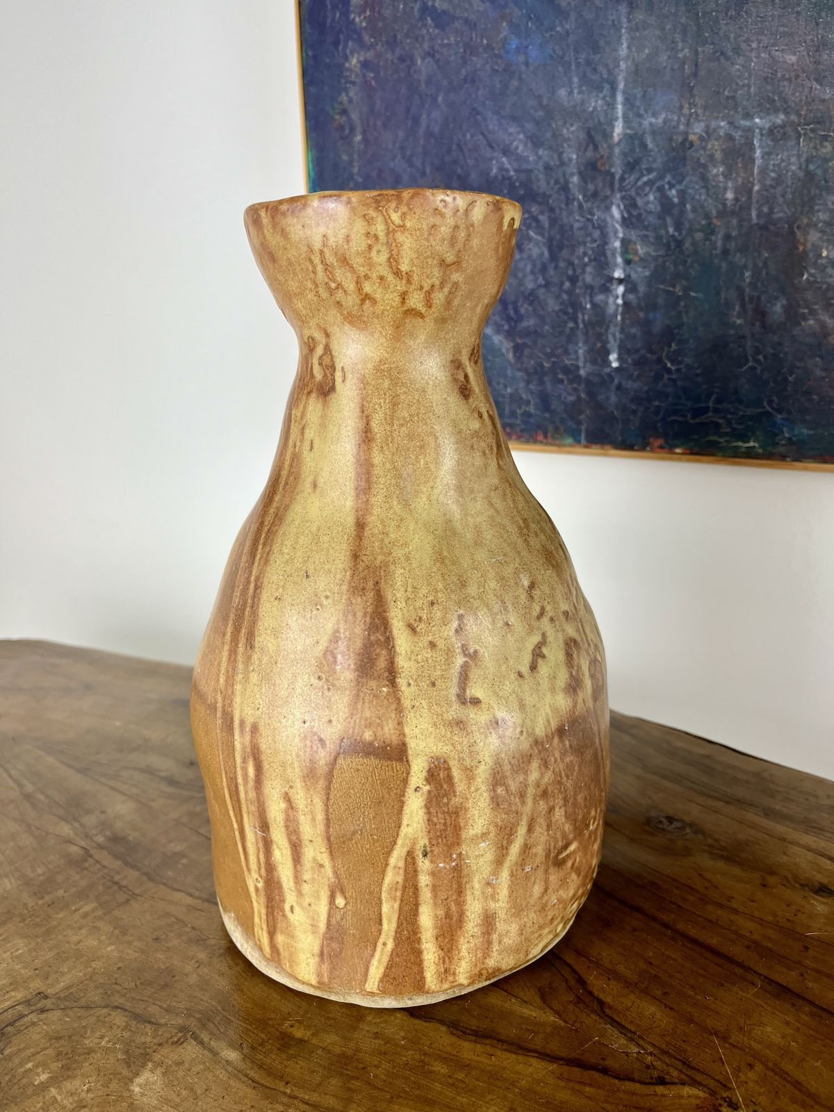 Large Ceramic Vessel Of Irregular Form And Interesting Dripped Glaze. Signed And Dated J Gleed 1950