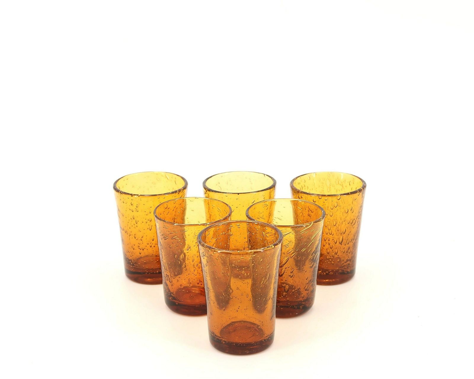 Six French Amber Porto Glasses From Biot, 1970s / Brown, Boho Chic, Folk, Costa Riviera, France