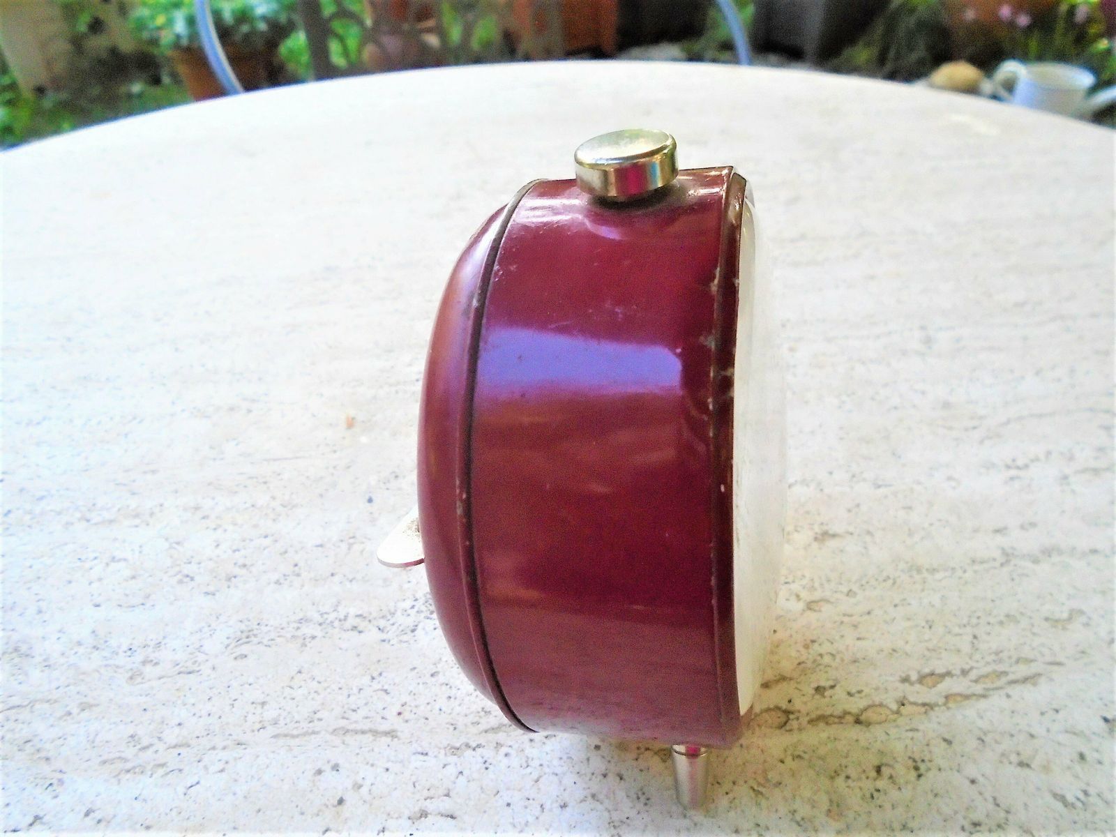 photo furniture Vintage French Japy Mechanical Alarm Clock, Burgundy Red, 60s 70s, In Full Working Order