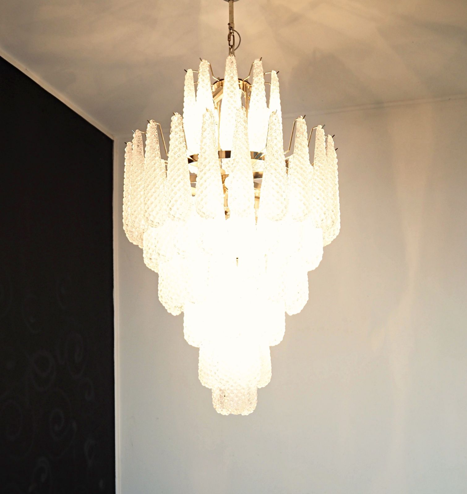 photo for sale Huge Italian Vintage Murano Glass Chandelier   85 Glass Transparent Petals Drop