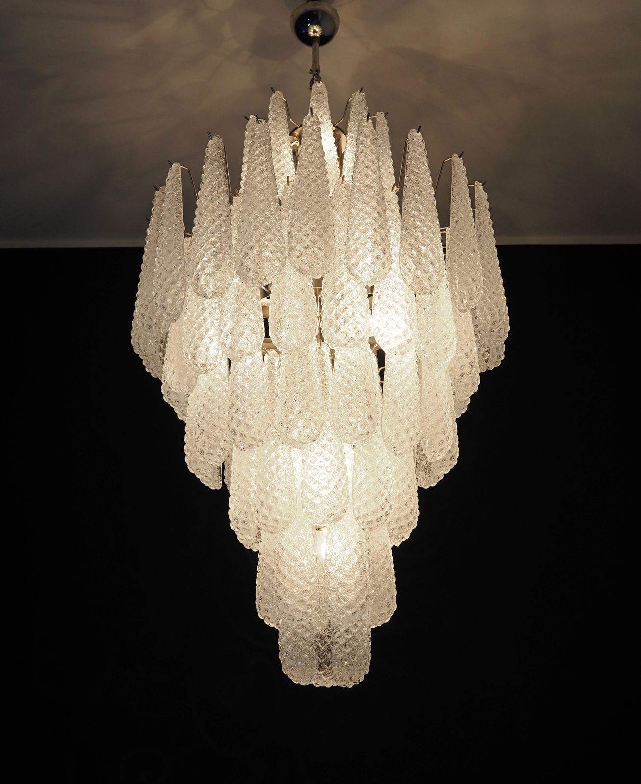2415.0 Huge Italian Vintage Murano Glass Chandelier   85 Glass Transparent Petals Drop photo