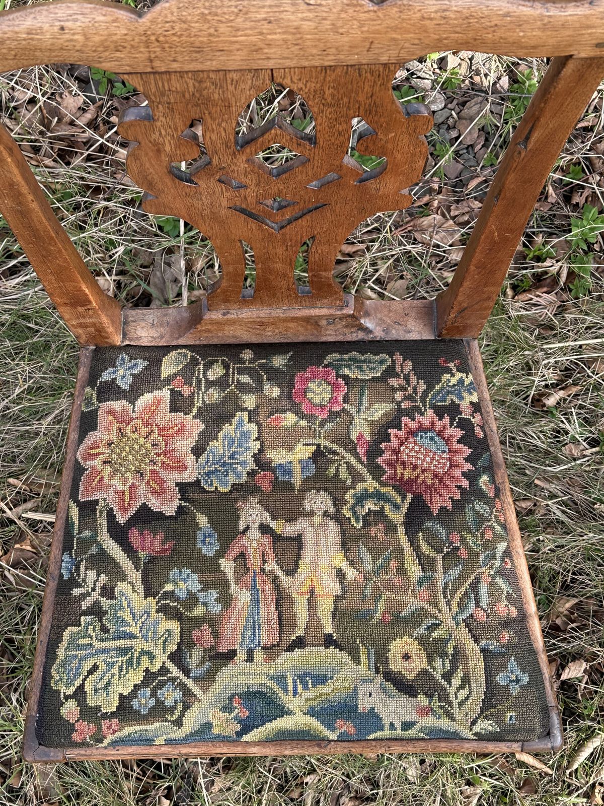 A Scottish George III Walnut Side Chair With Charming Needlepoint Seat, C.1780 photo vintage