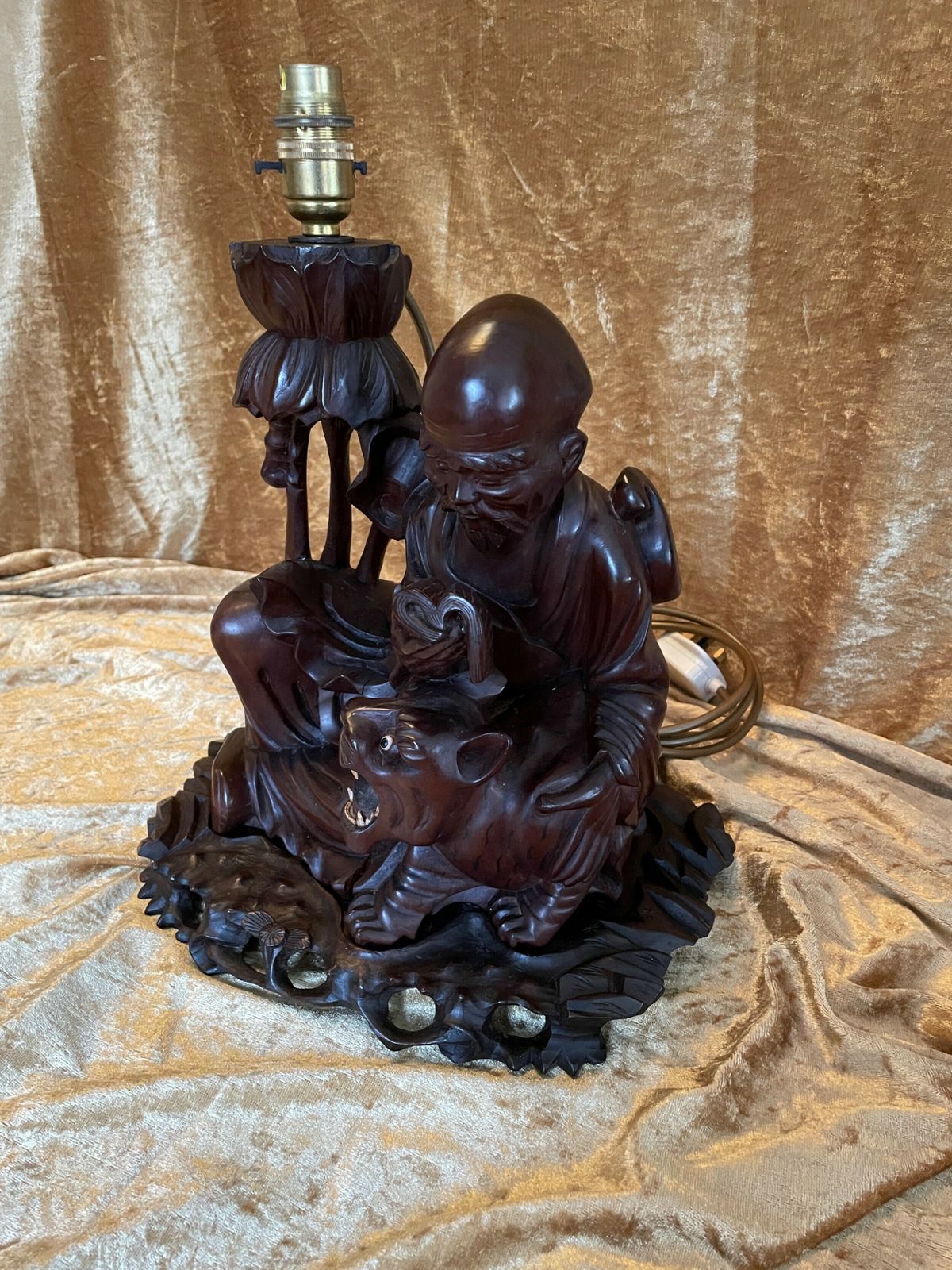 Antique Late. C19th Chinese Carved Root Wood Lamp photo 475.0