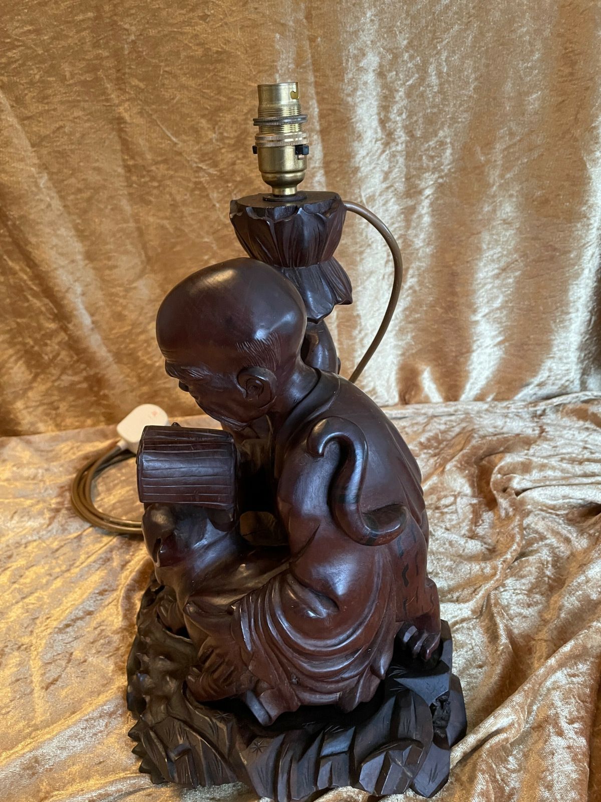 photo for sale Antique Late. C19th Chinese Carved Root Wood Lamp