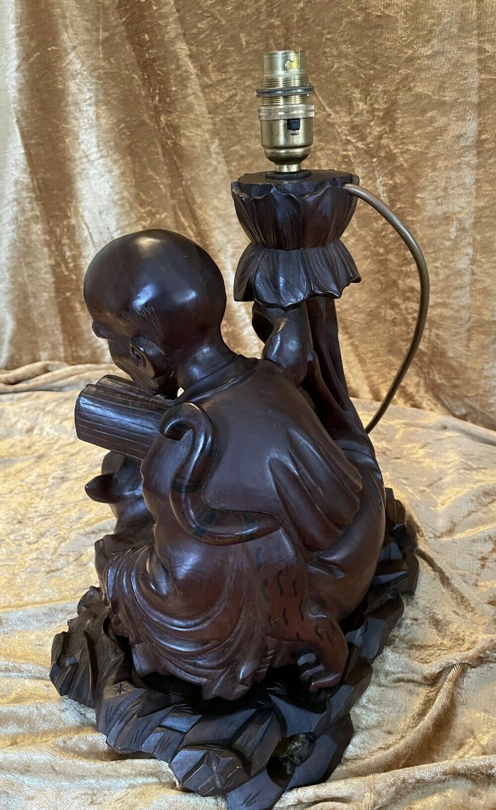 Lighting Antique Late. C19th Chinese Carved Root Wood Lamp photo
