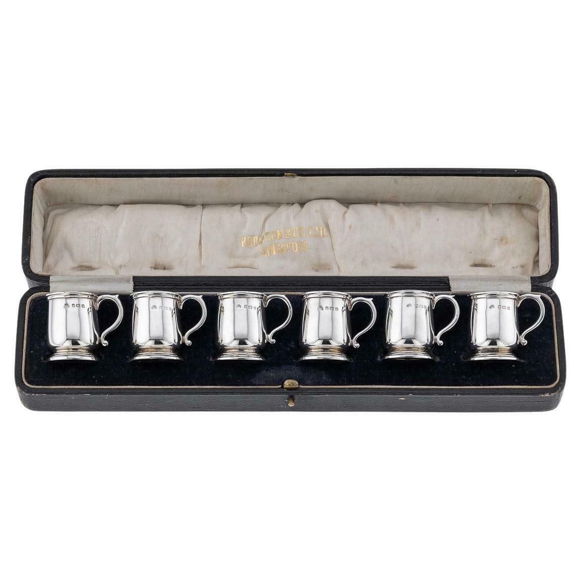 20th Century Set Of Six Solid Silver 'Tankard' Shot Cups, Adie Bros C.1926