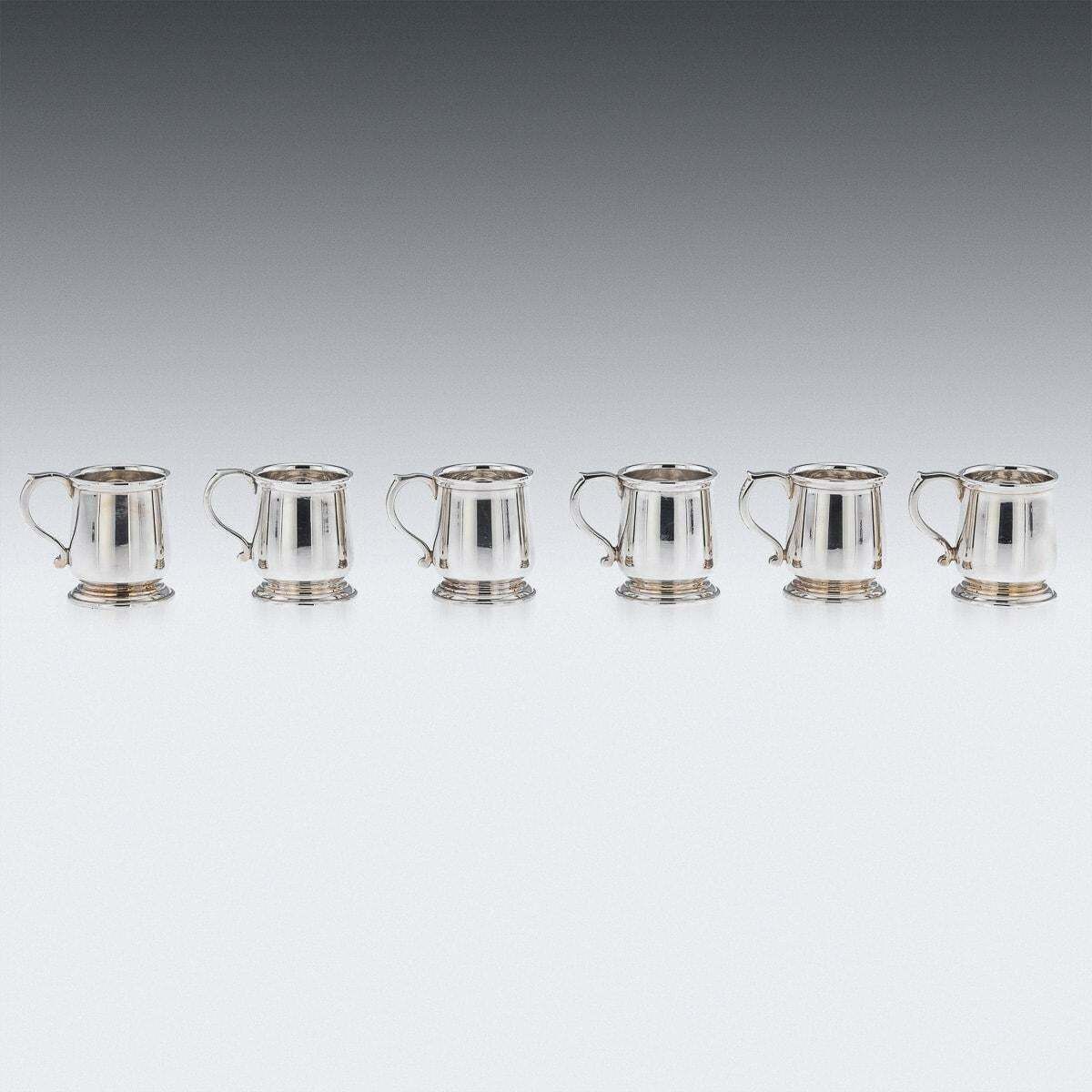 20th Century Set Of Six Solid Silver 'Tankard' Shot Cups, Adie Bros C.1926 photo vintage