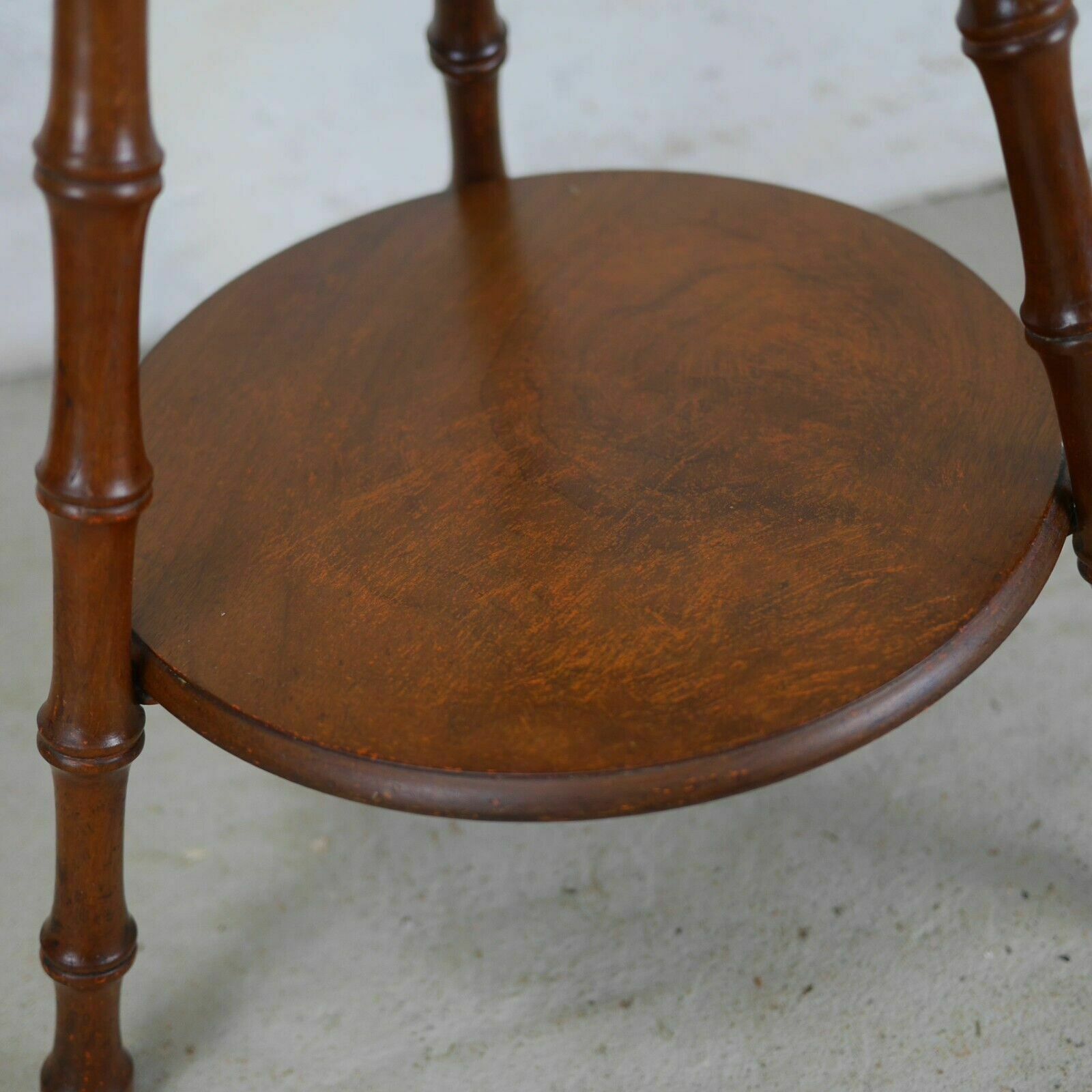 Antique Victorian Faux Bamboo Tripod Round Side Lamp Table Mustard Velvet photo vintage